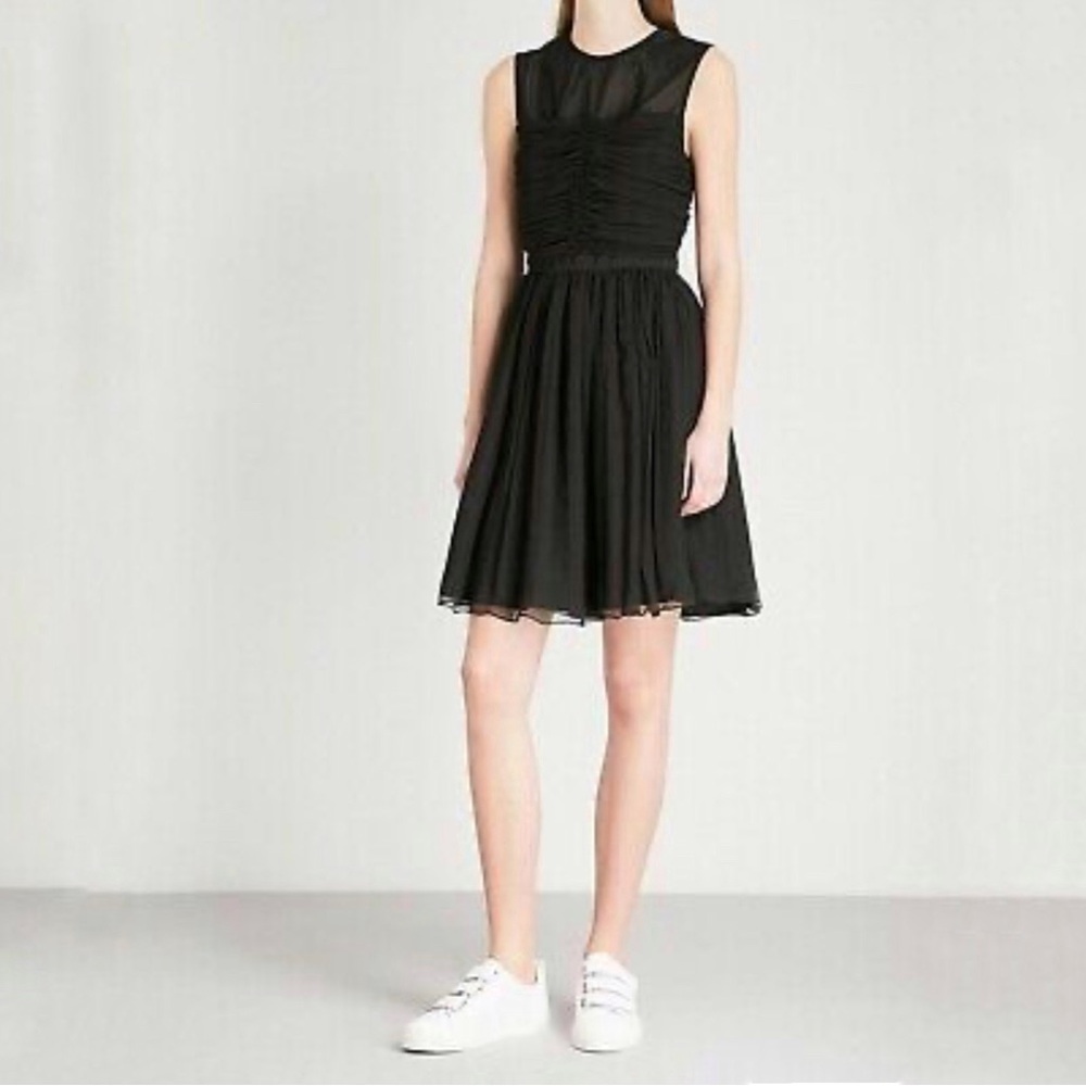 Sandro Ruffled Silk-Chiffon Mini Dress in Black‎